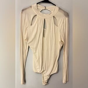 Topia Bodysuit Cream Color Size Large Long Sleeved Mock Neck